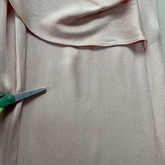 Zara Blush Knotted Satin Midi Dress Plunging Neckline Leg Slit Button Collar, S - Picture 14 of 15